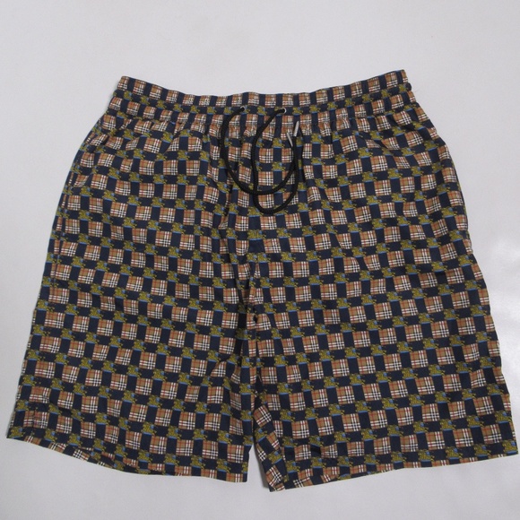 Burberry Men's Archive Logo And Vintage Check Swim Short Tan Navy Size S
